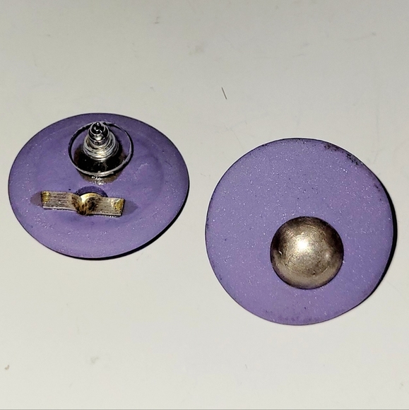 Earrings, Lavender Matte Finish Ceramic Disks w/ Brushed Silver Handcrafted. - Picture 5 of 6